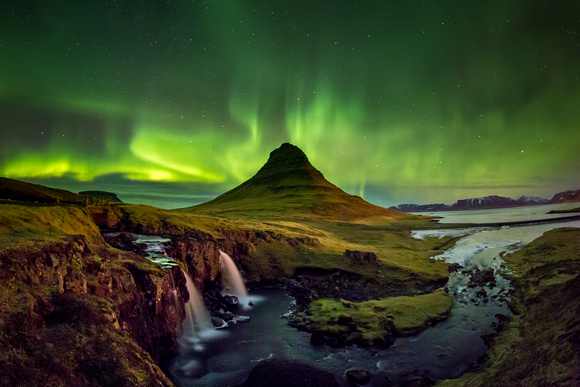 Kirkjufellsfoss, Northern Lights, Aurora Borealis, Iceland